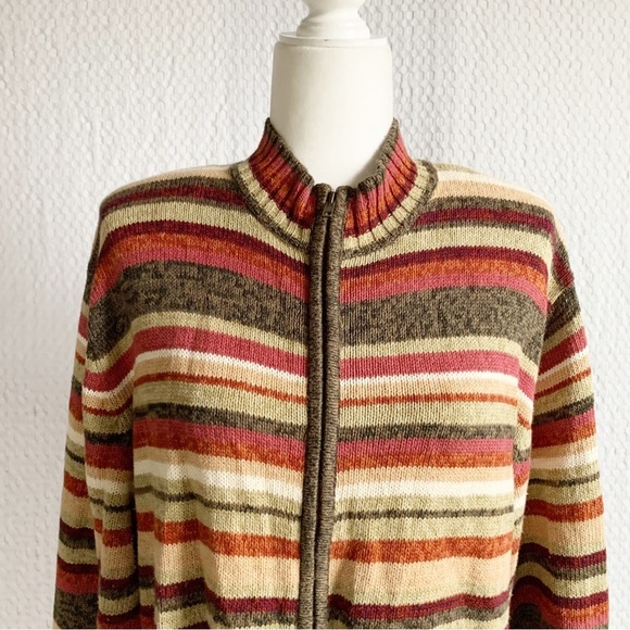 Tiara International Vintage Striped Zip Up Cottage Core Retro - Picture 6 of 12